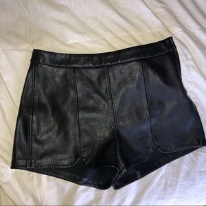 Black scalloped leather shorts
